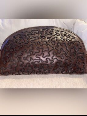 FENDI RARE LATE 70'S VINTAGE FENDI ROMA ABSTRACT LEATHER APPLIQUÉ DOME CLUTCH